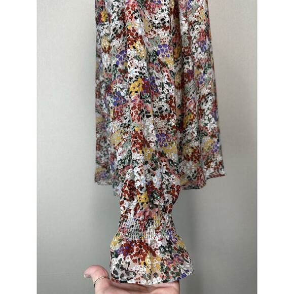 Entro Womens M Floral Top Long Sleeve Blouse Ruffle Cuffs Peasant Fall - Picture 7 of 16